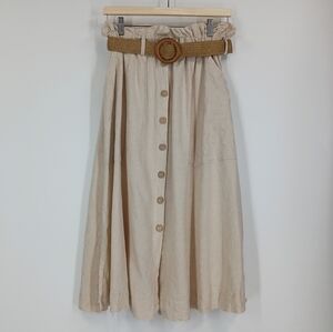 4our Dreamers Linen Blend Midi Skirt